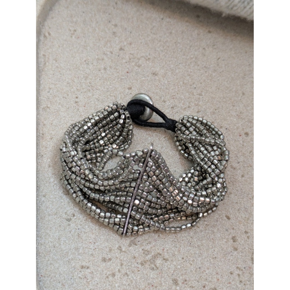 INK + Alloy Multi Strand Metallic Seed Bead Necklace In Silver Tone Mesh Style